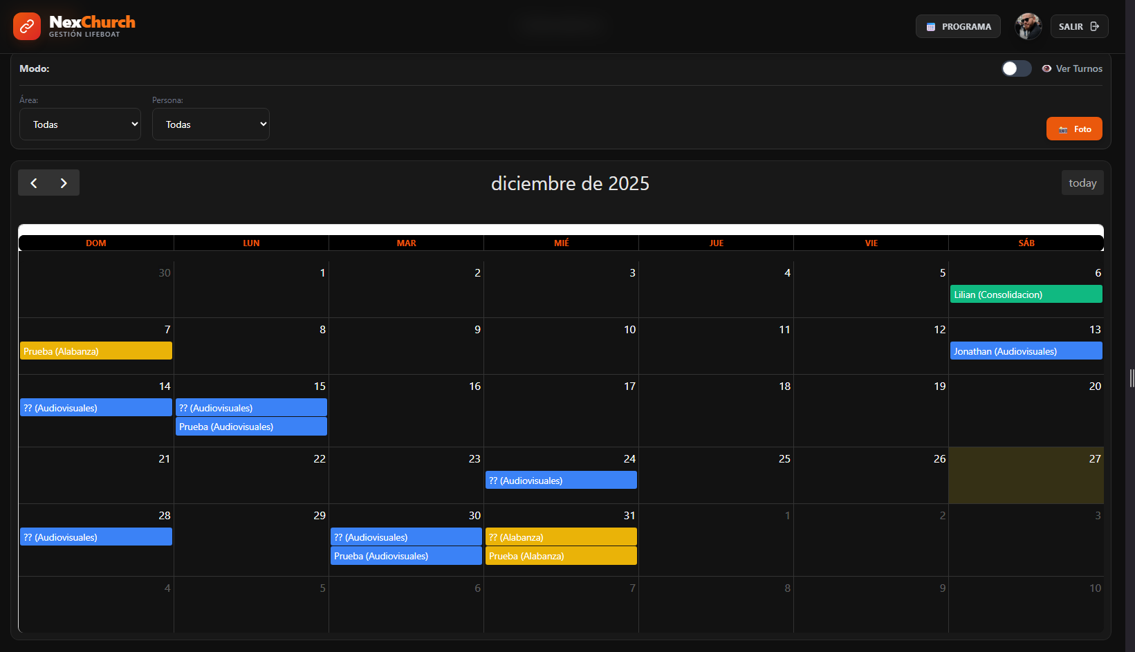 Calendario Global de Ministerios